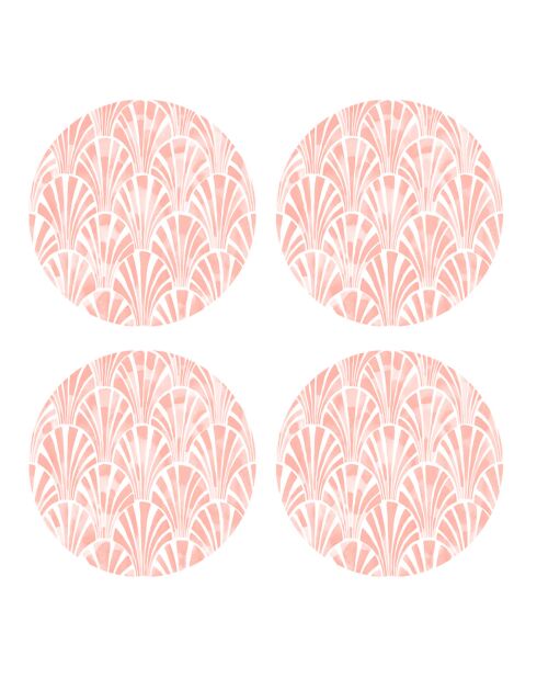 4 Sets de table ronds art-deco corail - D.40 cm