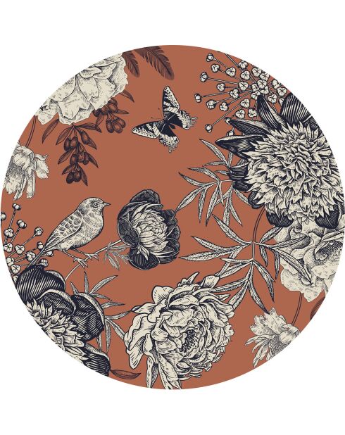 4 veelkleurige placemats met 4 ronde vogels - D.40 cm