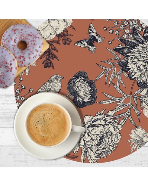 4 veelkleurige placemats met 4 ronde vogels - D.40 cm