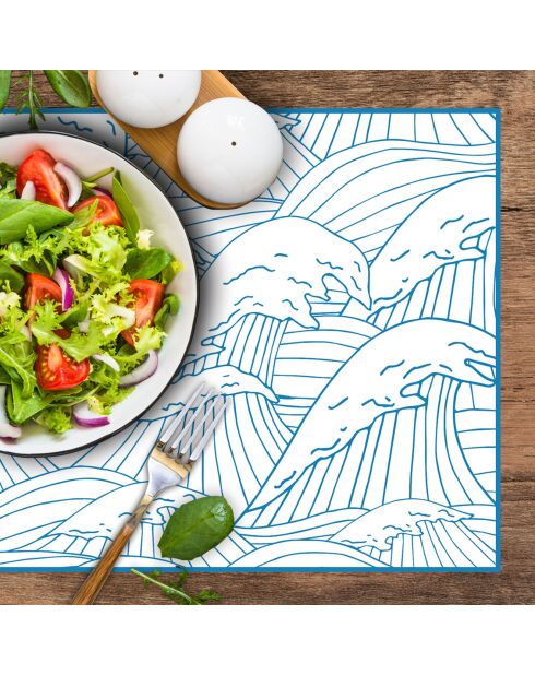 4 blaue rechteckige Tischsets aus dem Japanischen Meer - 30x45 cm