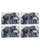 4 Sets de table rectangulairess éléphant bleus - 30x45 cm