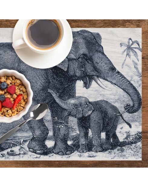 4 Sets de table rectangulairess éléphant bleus - 30x45 cm