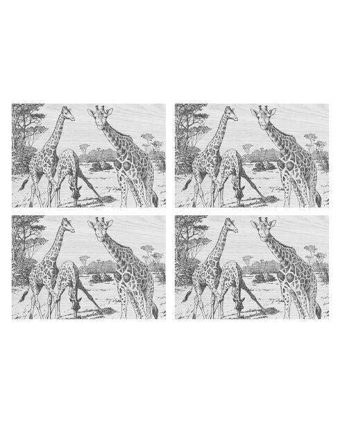 4 rechteckige schwarz-weiße Giraffen-Tischsets - 30x45 cm