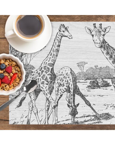 4 rechteckige schwarz-weiße Giraffen-Tischsets - 30x45 cm