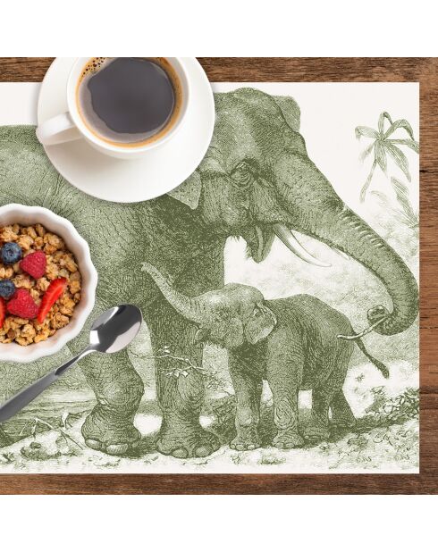 4 Sets de table rectangulairess éléphant verts - 30x45 cm