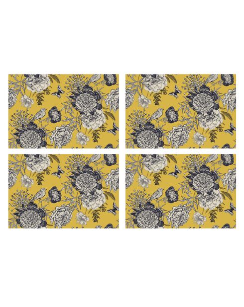 4 Sets de table rectangulaires oiseau 4 multicolores - 30x45 cm