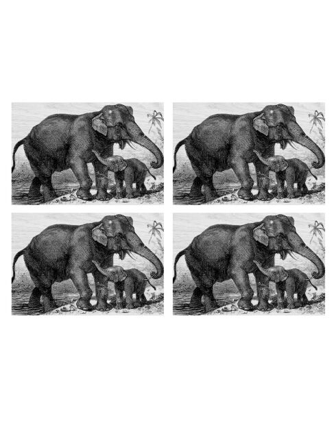 4 Sets de table Éléphant rectangulaires 10 multicolores - 30x45 cm