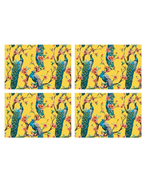 4 Sets de table rectangulairess paon  multicolores - 30x45 cm