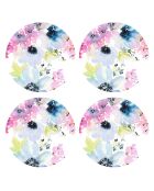 4 Sets de table ronds gravés fleurs aquarelle multicolores - D.40 cm