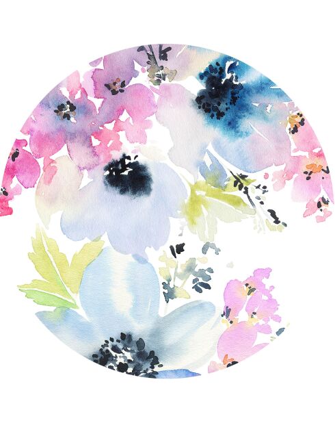 4 Sets de table ronds gravés fleurs aquarelle multicolores - D.40 cm