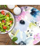 4 Sets de table ronds gravés fleurs aquarelle multicolores - D.40 cm