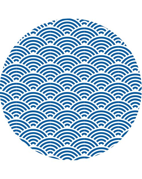 4 ronde placemats Japanese waves 3 blauw - D.40 cm