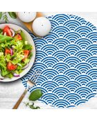 4 ronde placemats Japanese waves 3 blauw - D.40 cm