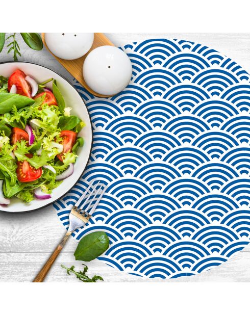 4 ronde placemats Japanese waves 3 blauw - D.40 cm