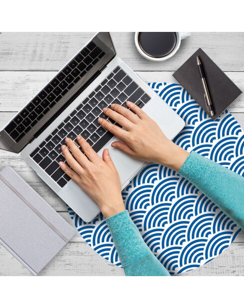 4 ronde placemats Japanese waves 3 blauw - D.40 cm