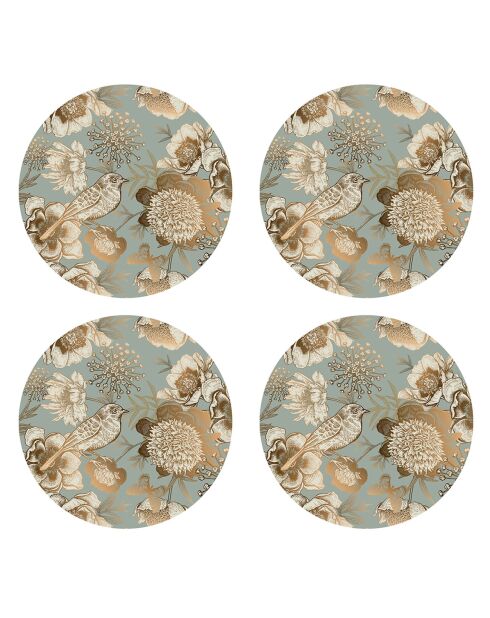 4 manteles redondos con forma de pájaro, 1 multicolor - D.40 cm