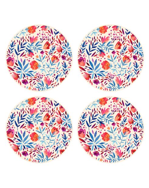 4 Sets de table ronds à motifs floraux multicoloress multicolores - D.40 cm