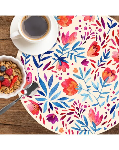 4 Sets de table ronds à motifs floraux multicoloress multicolores - D.40 cm