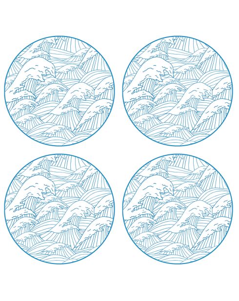 4 tovagliette rotonde blu Mar del Giappone - D.40 cm
