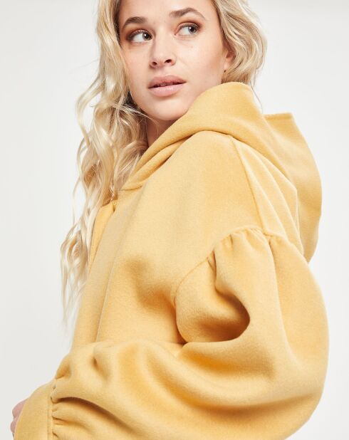 Manteau 3/4 léger 100% Laine à capuche ocre