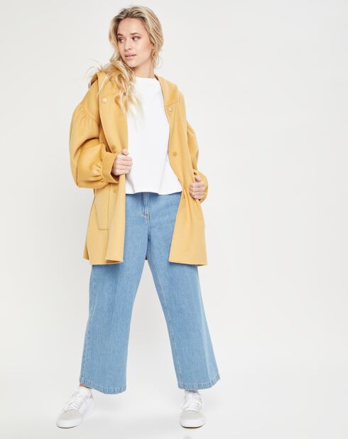 Manteau 3/4 léger 100% Laine à capuche ocre