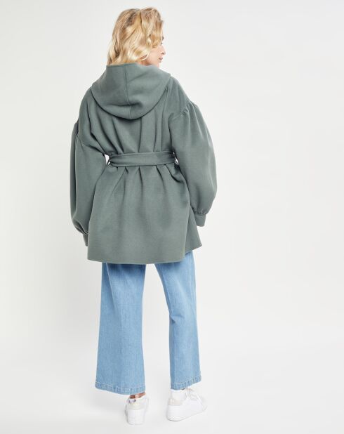 Manteau 3/4 léger 100% Laine à capuche kaki