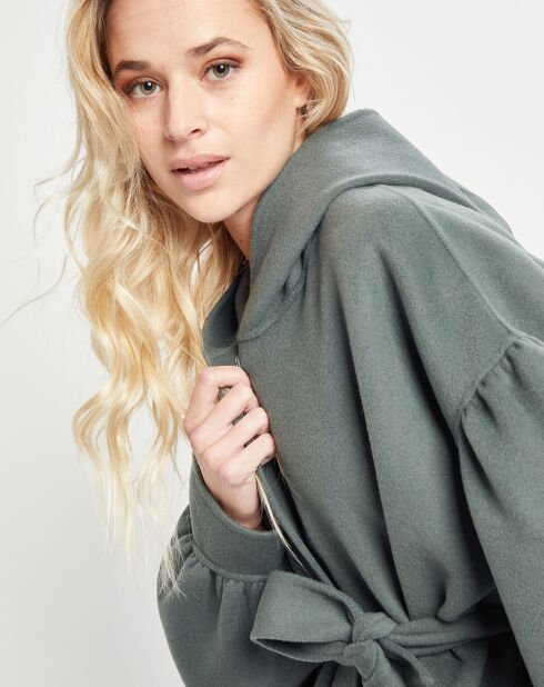 Manteau 3/4 léger 100% Laine à capuche kaki