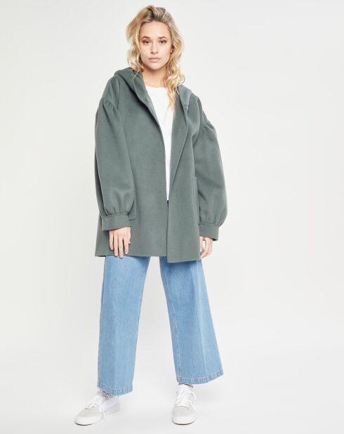 Manteau 3/4 léger 100% Laine à capuche kaki