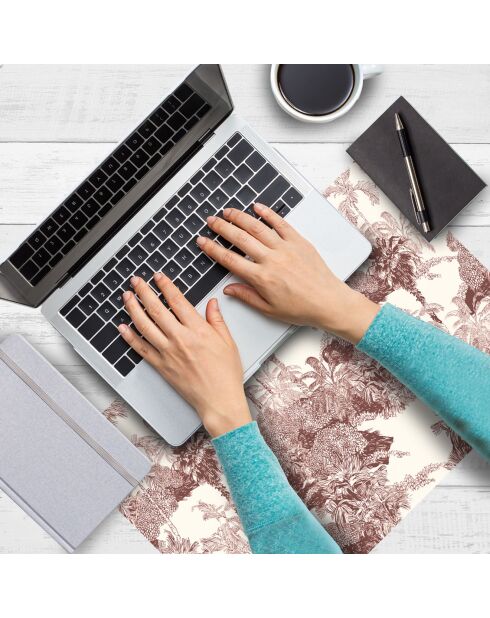 4 rechthoekige placemats met rode palmboomprint - 30x45 cm