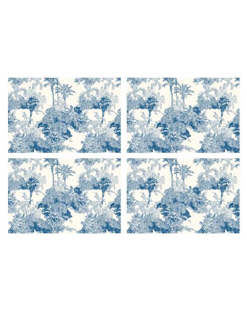 4 rechteckige Tischsets mit blauem Palmenmuster - 30x45 cm