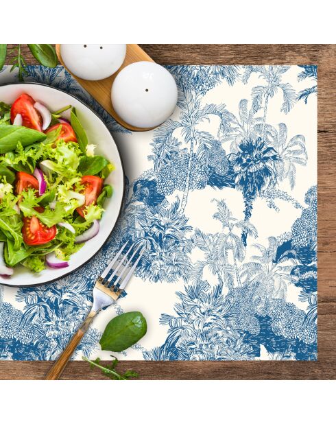 4 rechteckige Tischsets mit blauem Palmenmuster - 30x45 cm