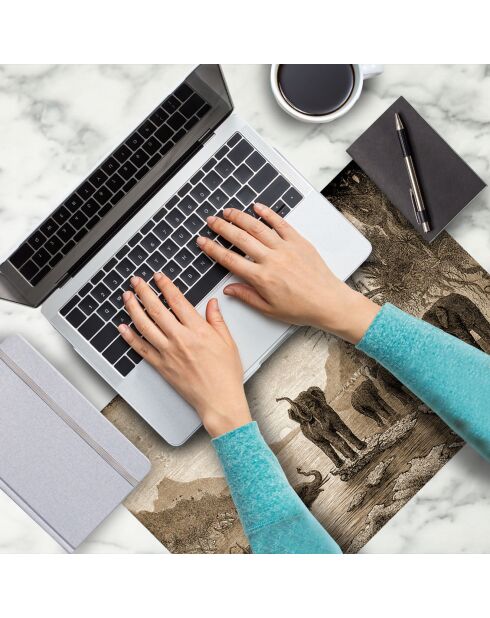 4 rechthoekige placemats sepia olifantenfamilie - 30x45 cm