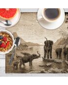 4 rechthoekige placemats sepia olifantenfamilie - 30x45 cm