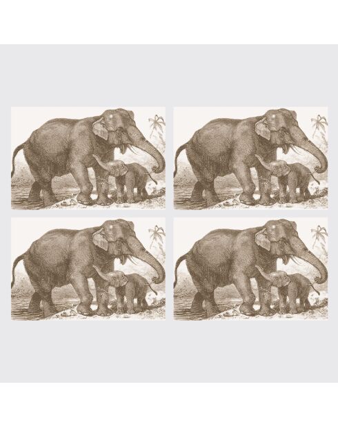 4 Sets de table rectangulaires éléphants sépia - 30x45 cm