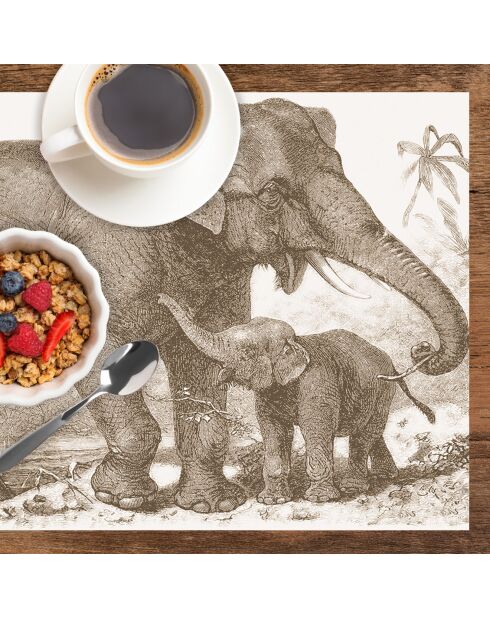4 Sets de table rectangulaires éléphants sépia - 30x45 cm