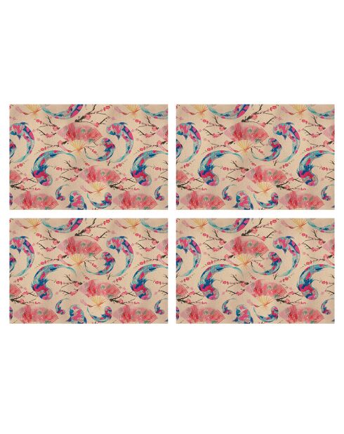 4 manteles individuales rectangulares con motivos japoneses, 1 multicolor, 30 x 45 cm