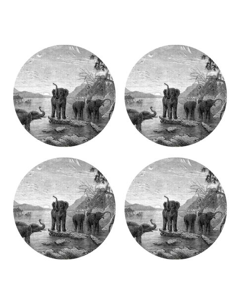 4 mehrfarbige runde Elefanten-Tischsets - D.40 cm