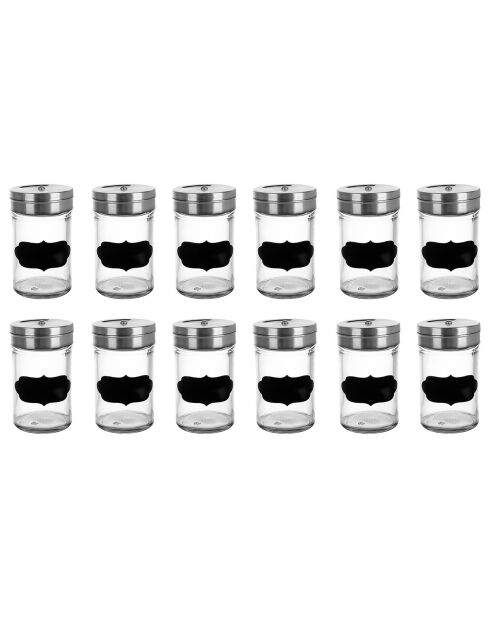 12 Pots à épices en verre gris - D. 4.5 cm