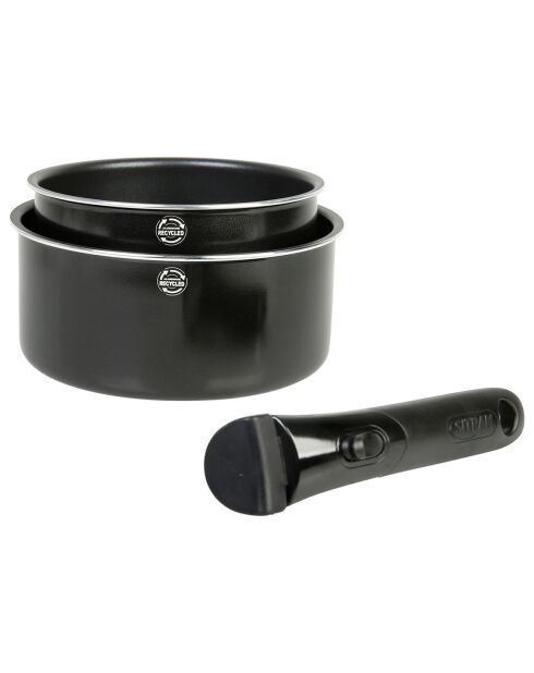 2 Casseroles avec manche amovible pressé Family induction noires - D.16/20 cm