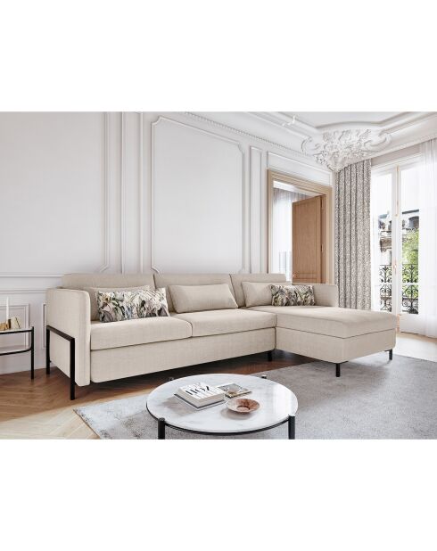 Yanis Ecksofa für 5 Personen, umwandelbar, rechts, mit Box, 280 x 170 x 80 cm, Beige