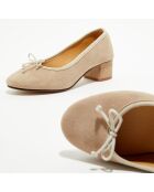 Ballerines trotters en Velours de Cuir Diane beiges - Talon 4 cm