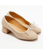 Ballerines trotters en Velours de Cuir Diane beiges - Talon 4 cm