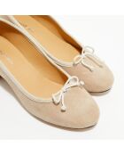 Ballerines trotters en Velours de Cuir Diane beiges - Talon 4 cm