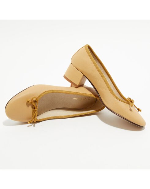 Ballerines trotters en Cuir verni Diane camel - Talon 4 cm