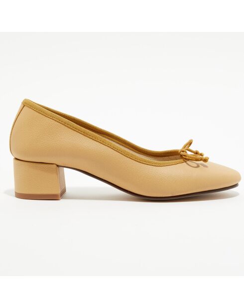 Ballerines trotters en Cuir verni Diane camel - Talon 4 cm