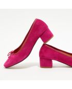 Ballerines trotters en Velours de Cuir Diane fuchsia - Talon 4 cm