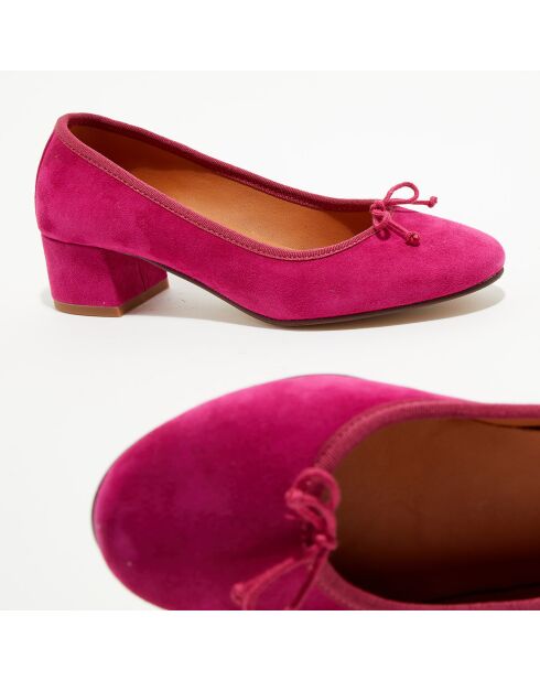 Ballerines trotters en Velours de Cuir Diane fuchsia - Talon 4 cm