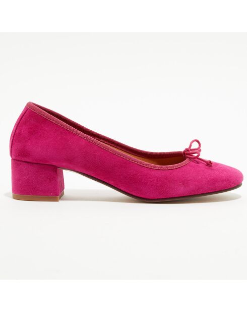 Ballerines trotters en Velours de Cuir Diane fuchsia - Talon 4 cm