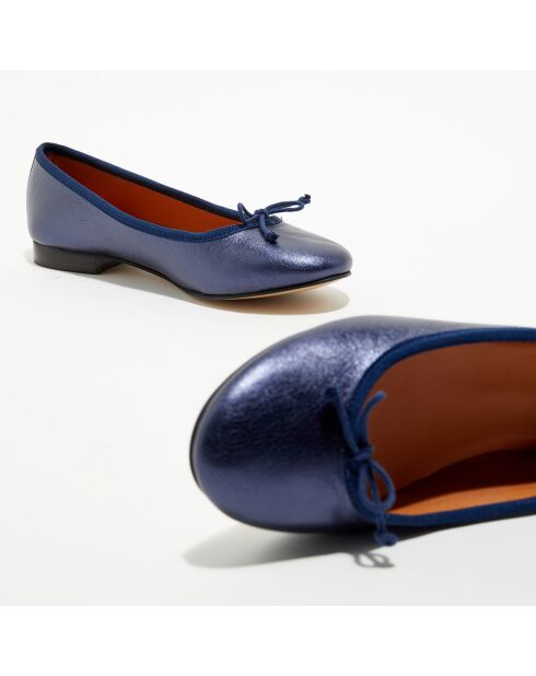 Ballerines en Cuir irisé Jeanne bleu marine