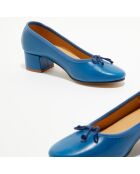 Ballerines trotters en Cuir Diane bleu cyan - Talon 4 cm